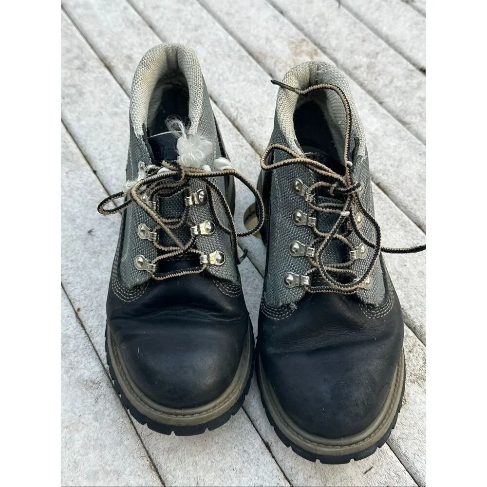 TIMBERLAND Mens Panel Black Leather Waterproof Lace Up Boots Size 6.5